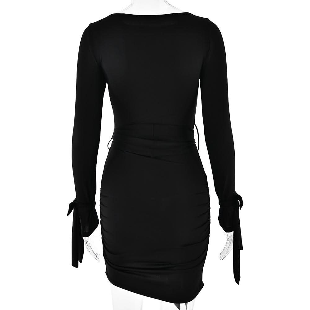 Long sleeve bowknot ruched knotted mini dress  | Festival Outfits Women