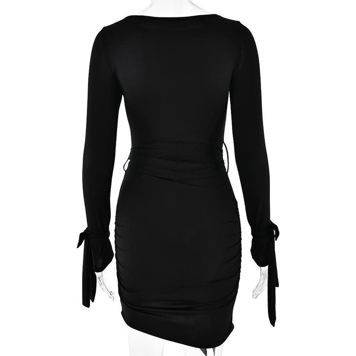 Long sleeve bowknot ruched knotted mini dress  | Festival Outfits Women