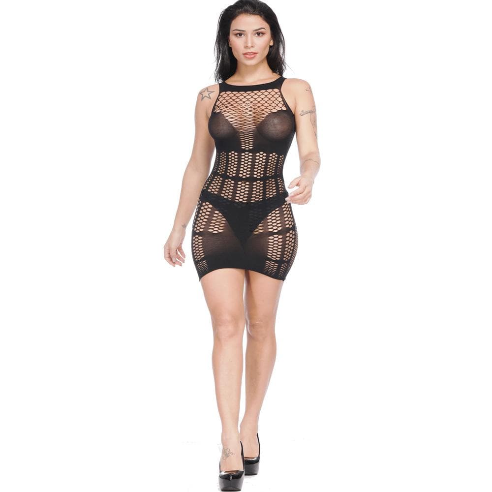 Fishnet patchwork net solid tank mini dress  | Festival Outfits Women