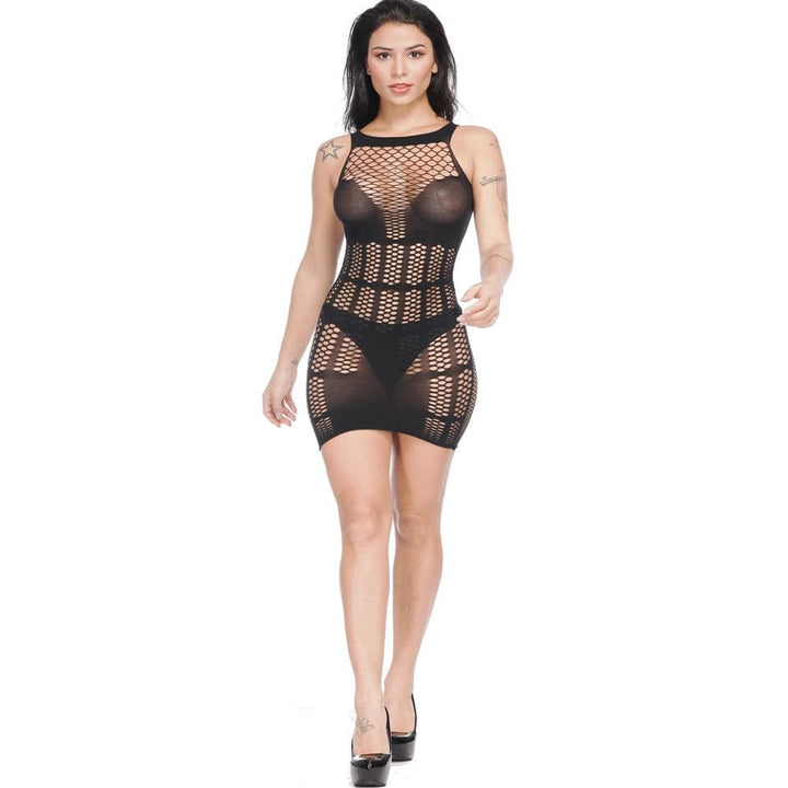 Fishnet patchwork net solid tank mini dress  | Festival Outfits Women
