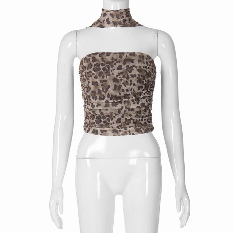 Leopard print ruched mesh 2 piece tube top  | Festival Outfits Women  | Cheetah Print Top