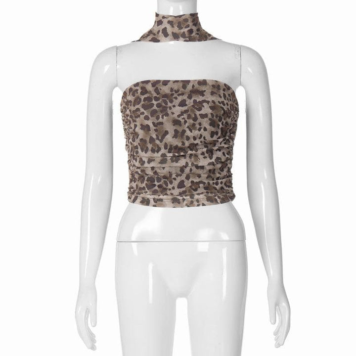 Leopard print ruched mesh 2 piece tube top  | Festival Outfits Women  | Cheetah Print Top