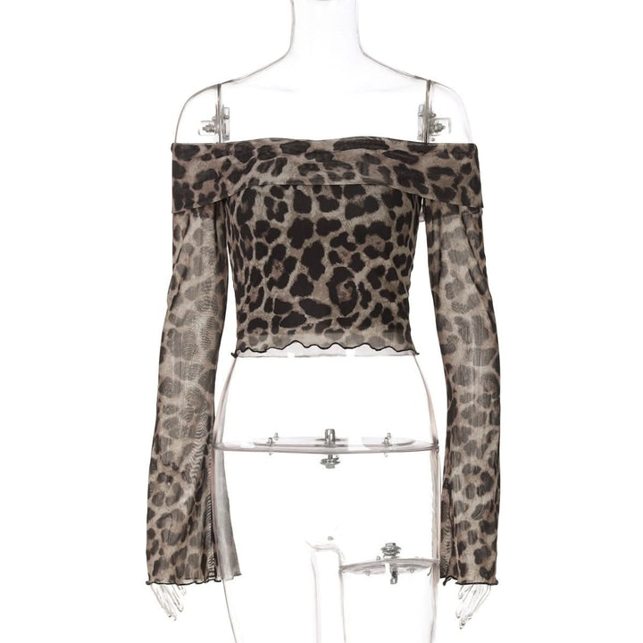 Long sleeve off shoulder leopard print ruffle top  | Festival Outfits Women  | Cheetah Print Top