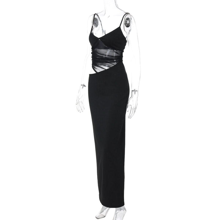 V neck mesh hollow out cami cut out maxi dress  | Festival Outfits Women