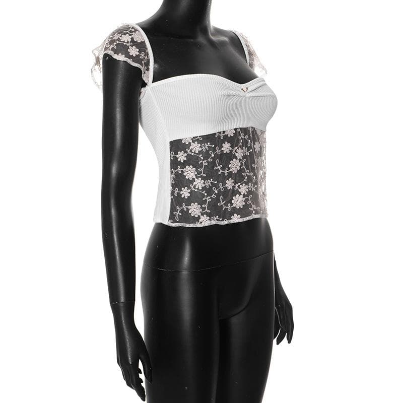 Riga mai lace mai kauri da aka yi da ribbed top | Kayan Biki na Mata