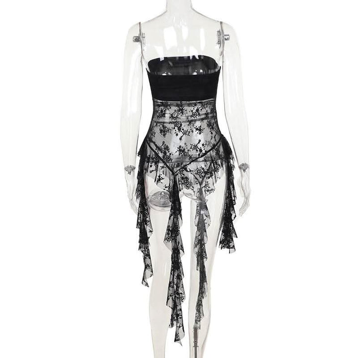 Lace cross applique irregular tube mini dress  | Festival Outfits Women