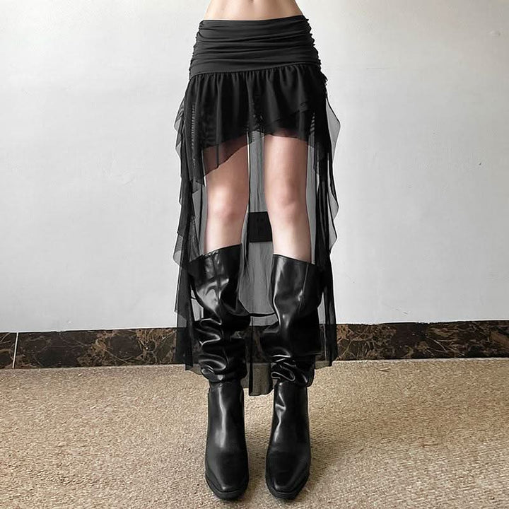 Ruched ruffle mesh mini skirt  | Festival Outfits Women