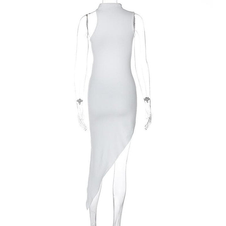One shoulder high neck o ring irregular midi dress  | Festival Outfits Women