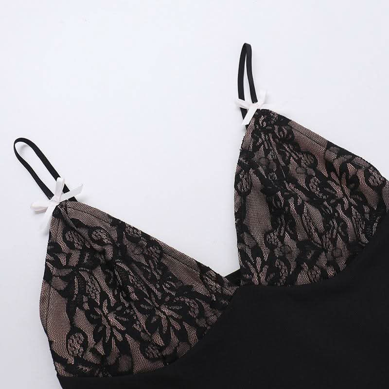 Bowknot deep V neck backless lace cami top  | Festival Outfits Women
