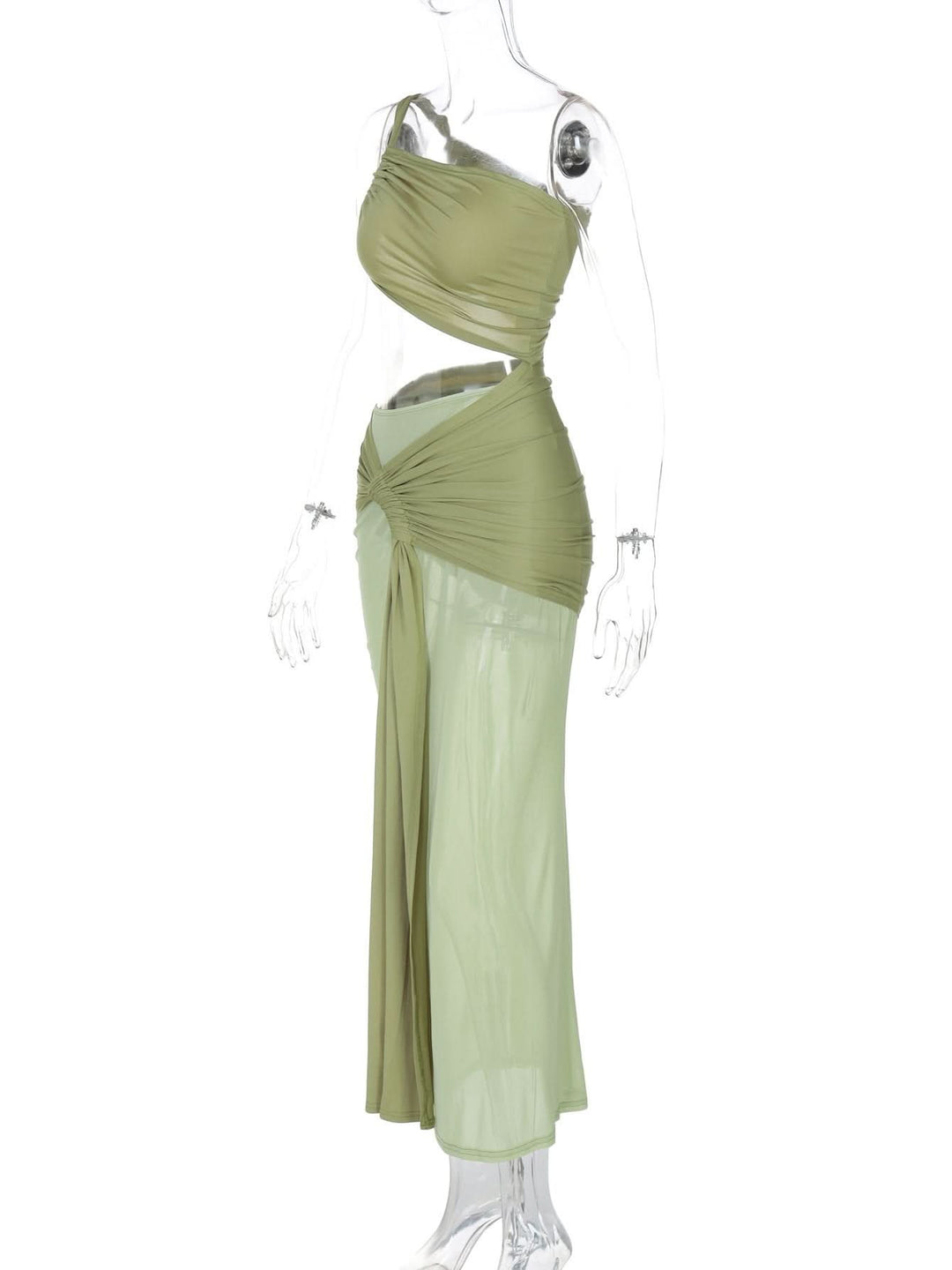 One shoulder ruched hollow out mesh cut out maxi dress  | Festival Outfits Women