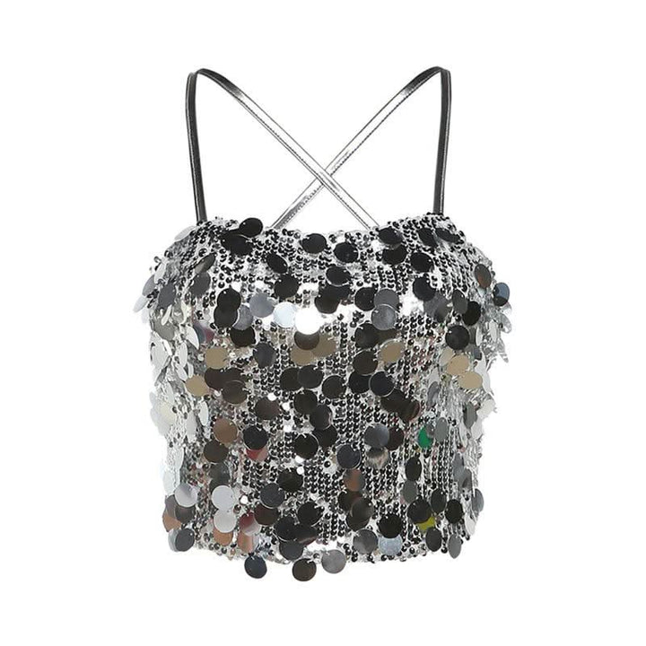 Glitter cross back self tie cami top  | Festival Outfits Women-final-sale