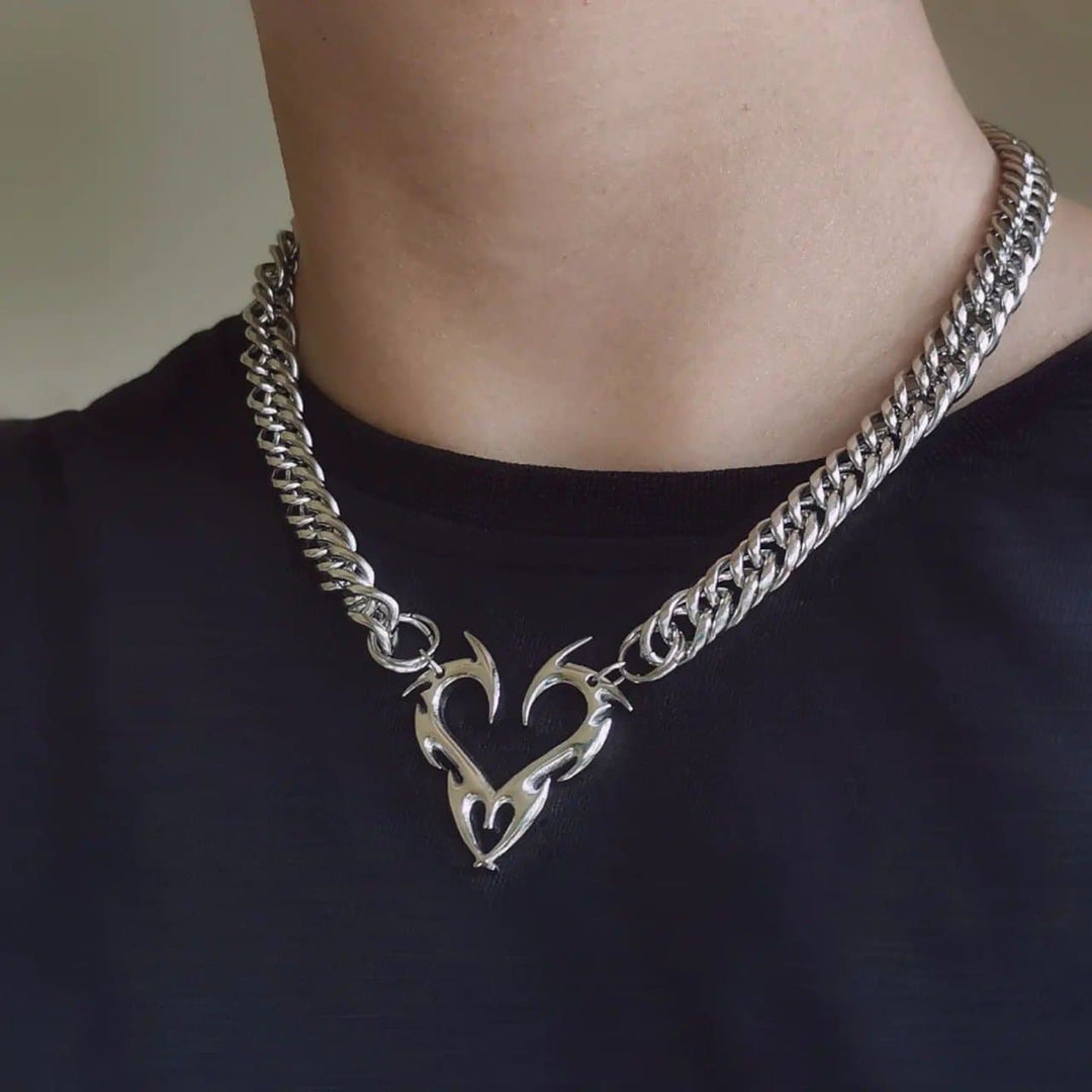Heart decor cuban metal chain necklace  | Festival Outfits Women