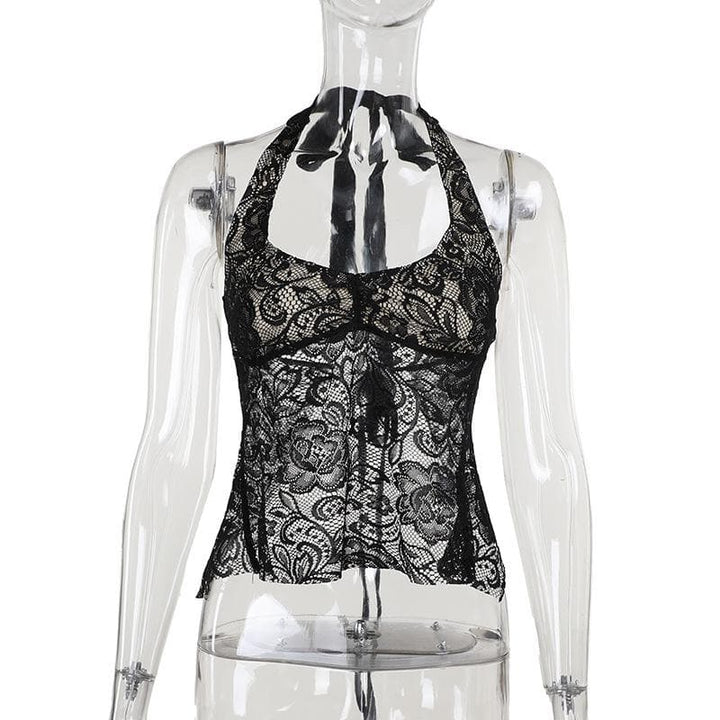 Halter backless lace flower pattern solid top  | Festival Outfits Women