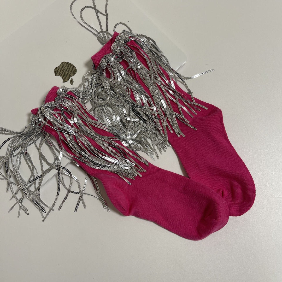 Tassels glitter contrast socks  | Festival Outfits Women