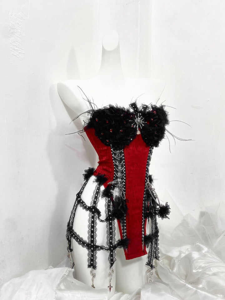 Corset feather lace up contrast tube top  | Festival Outfits Women