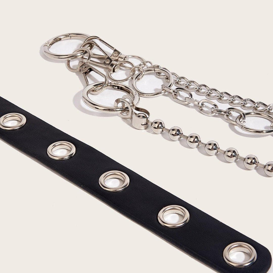 O ring PU leather beaded layered waist chain  | Festival Outfits Women