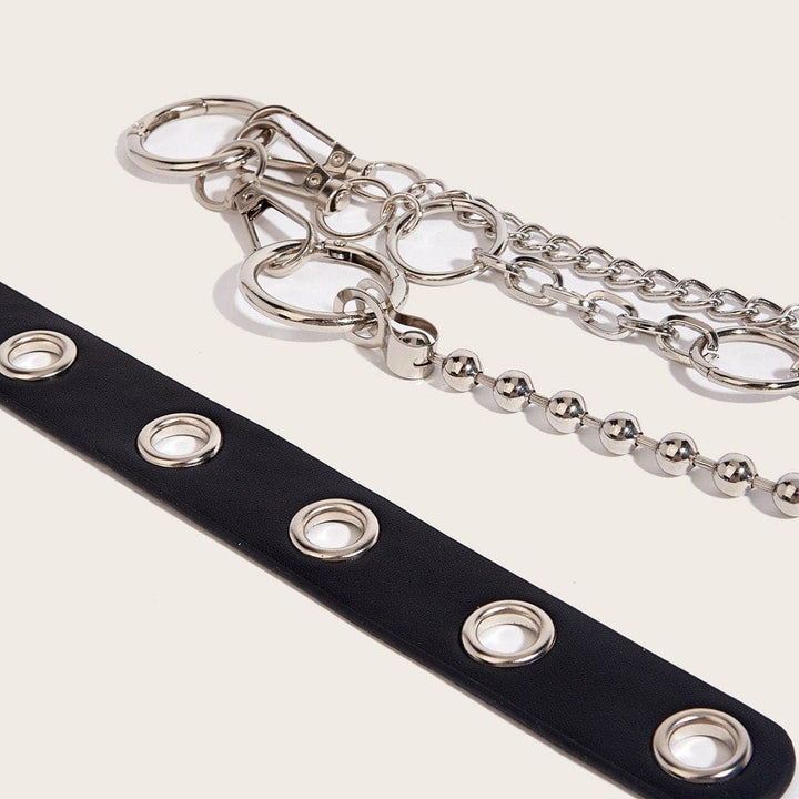 O ring PU leather beaded layered waist chain  | Festival Outfits Women