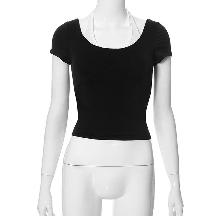 Halter u neck contrast short sleeve top  | Festival Outfits Women