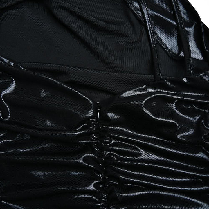 Metallic one shoulder solid ruched zip-up maxi dress-final-sale  | Festival Outfits Women