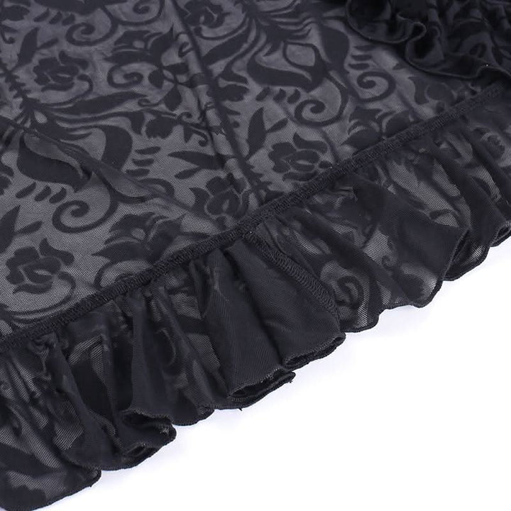 Irregular ruffle ruched print mesh mini skirt  | Festival Outfits Women