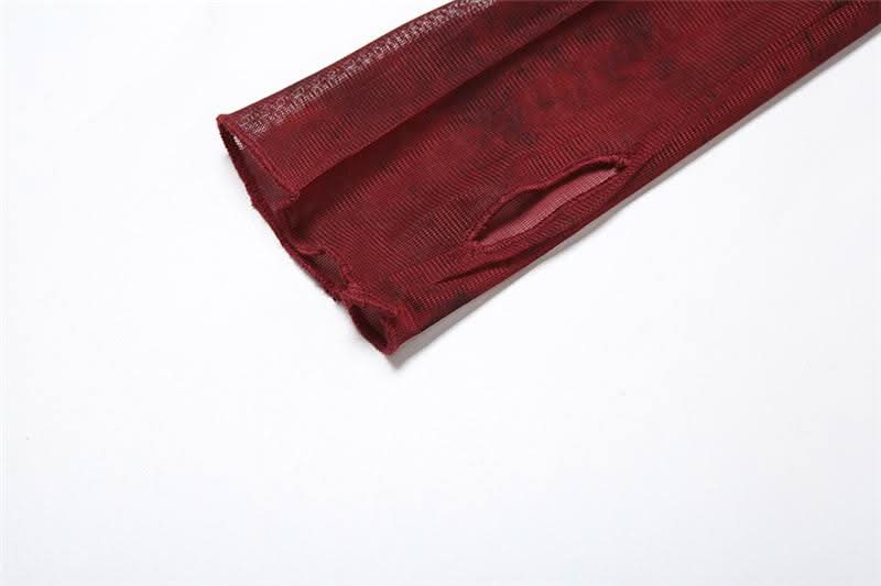 Hoodie cowl neck irregular gloves sheer mesh top  | Festival Outfits Women