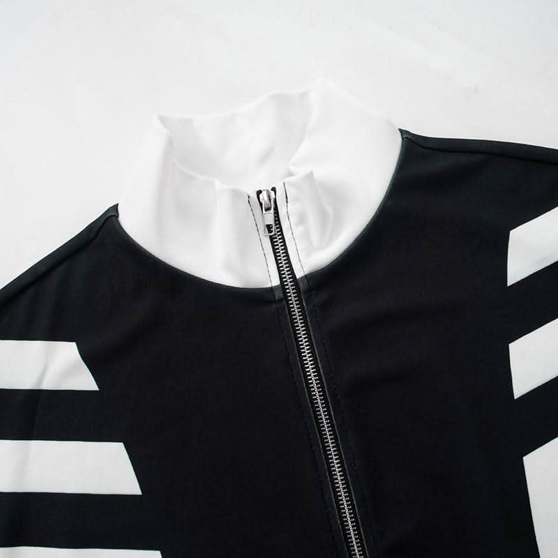 Turnover collar zip-up contrast sports pants set  | Festival Outfits Women