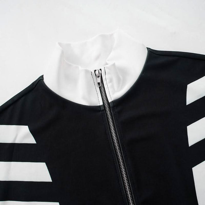 Turnover collar zip-up contrast sports pants set  | Festival Outfits Women