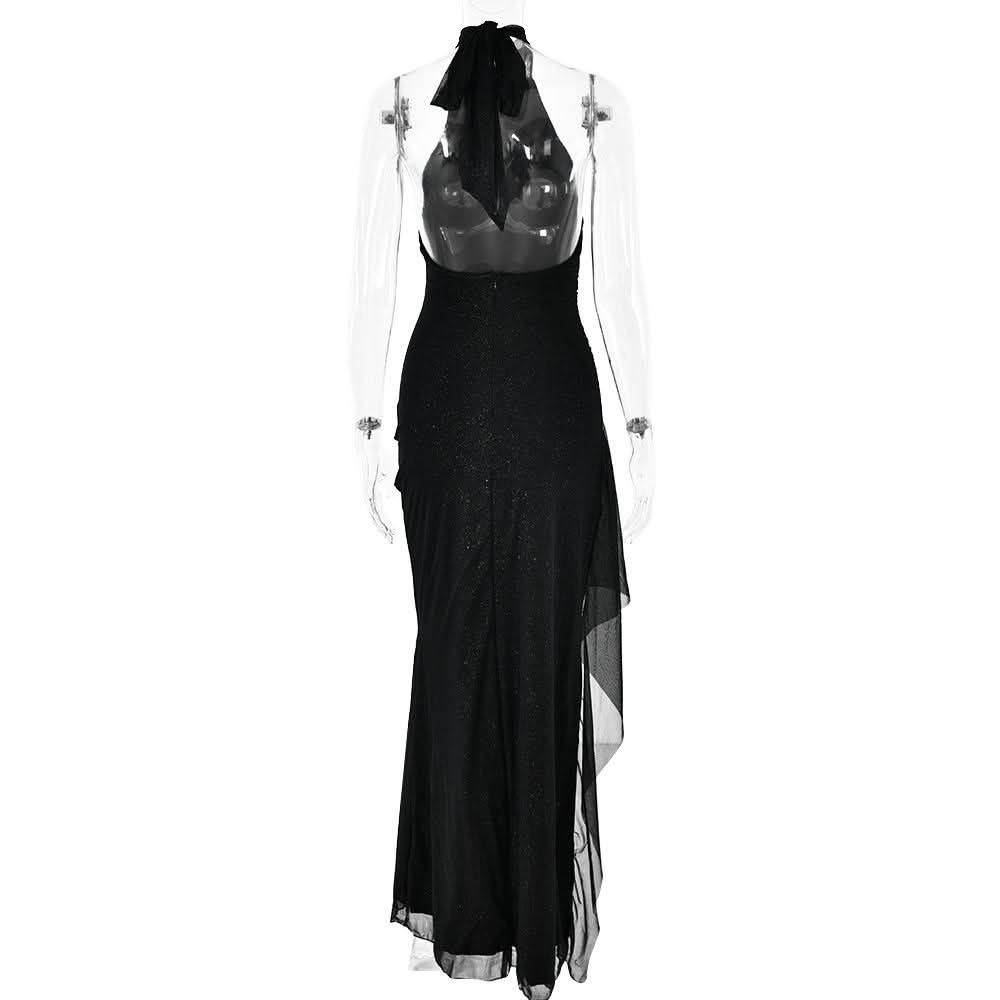 Halter self tie irregular backless slit maxi dress  | Festival Outfits Women