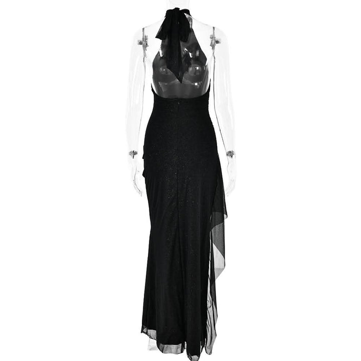 Halter self tie irregular backless slit maxi dress  | Festival Outfits Women