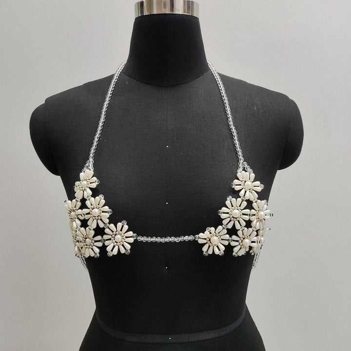 Halter beaded flower pattern backless top  | Festival Outfits Women
