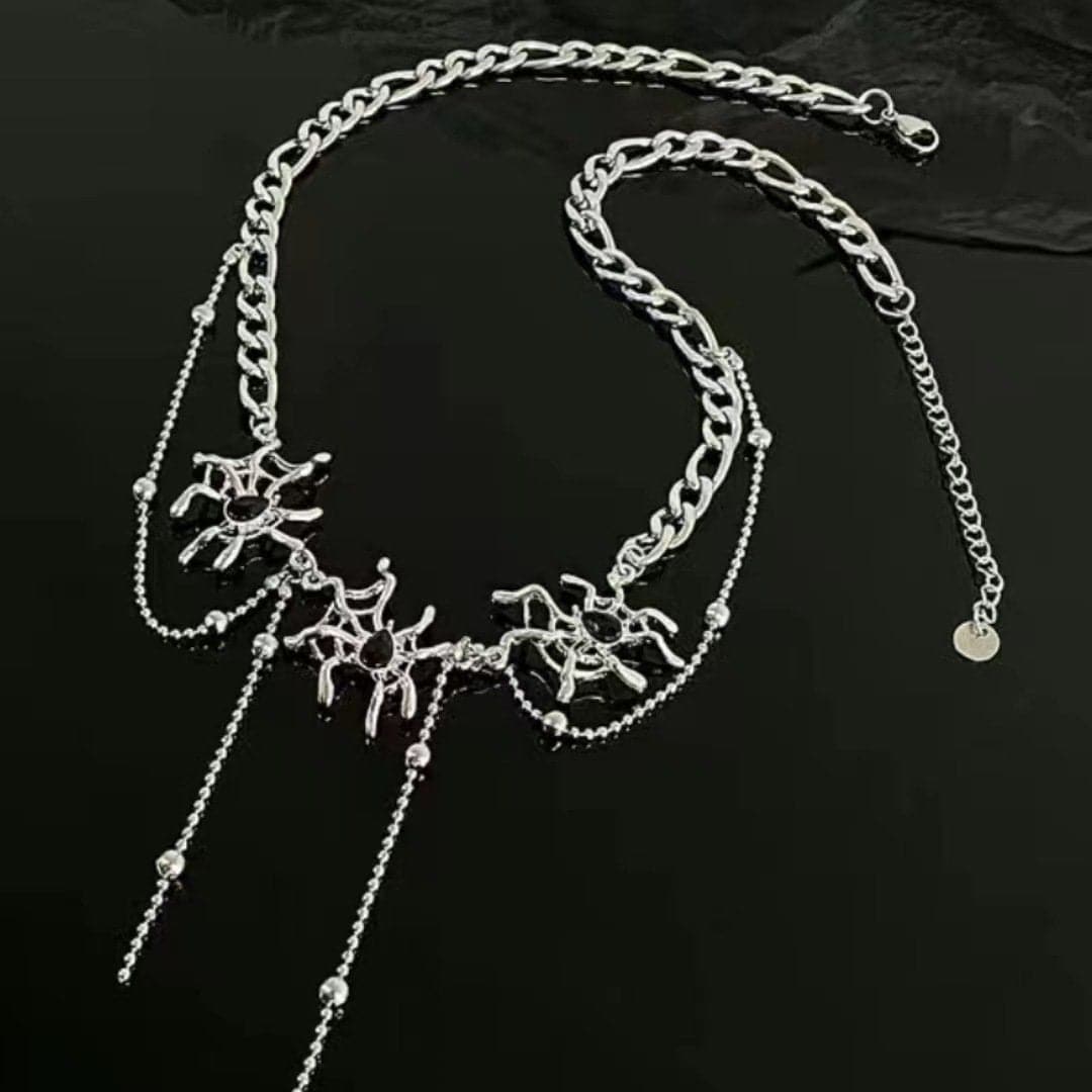 Spider abstract rhinestone metal chain necklace  | Festival Outfits Women