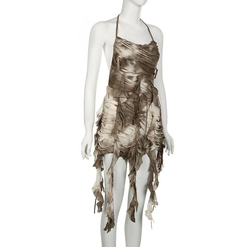 Halter tie dye ruffle backless cami mini dress  | Festival Outfits Women