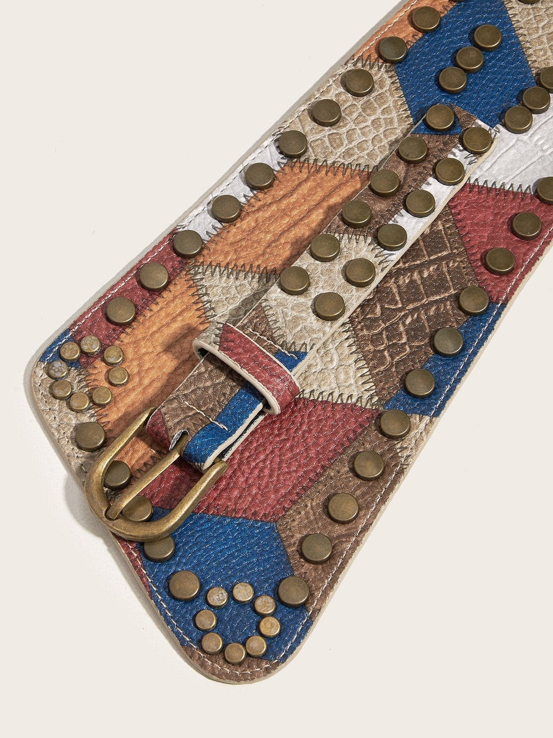 PU leather buckle adjustable patchwork belt  | Festival Outfits Women
