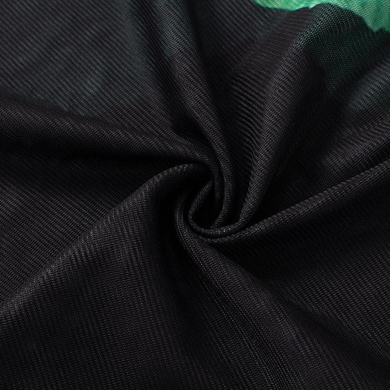 Riga mai dogon hannu mai sheer mesh print crewneck maxi | Kayan Biki na Mata