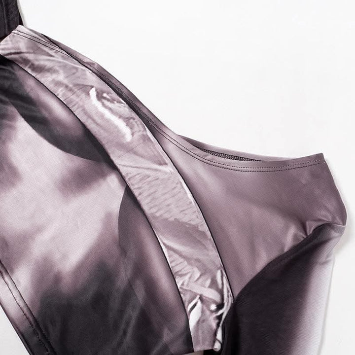 Long sleeve one shoulder body print irregular midi skirt set-final-sale  | Festival Outfits Women