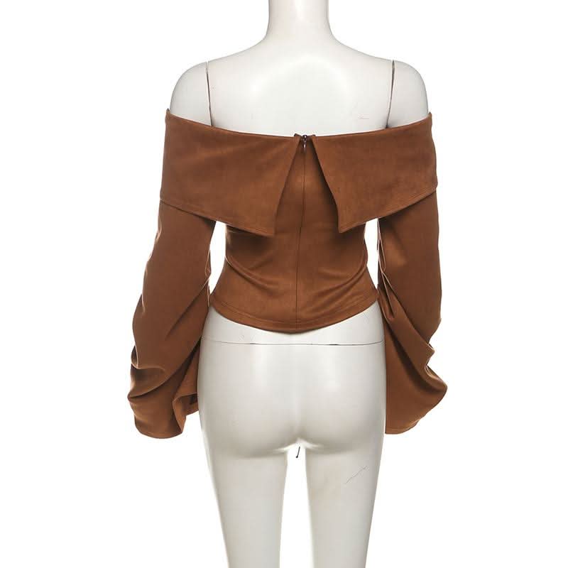 Off shoulder long sleeve lace up zip-up top  | Festival Outfits Women