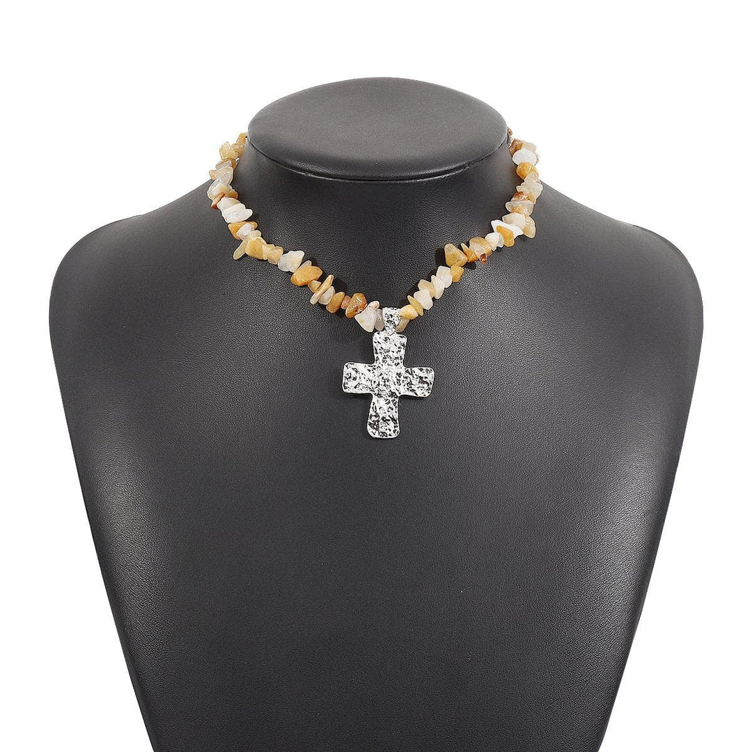 Cross pendant beaded metal chain necklace  | Festival Outfits Women