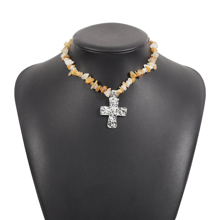Cross pendant beaded metal chain necklace  | Festival Outfits Women