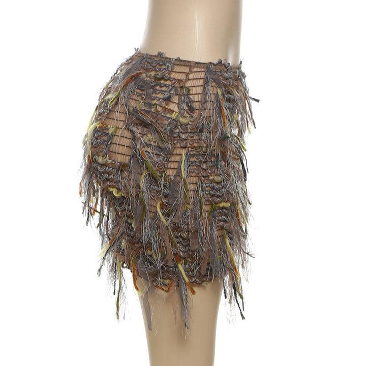 Tassels hollow out see through contrast cut out mini skirt  | Festival Outfits Women