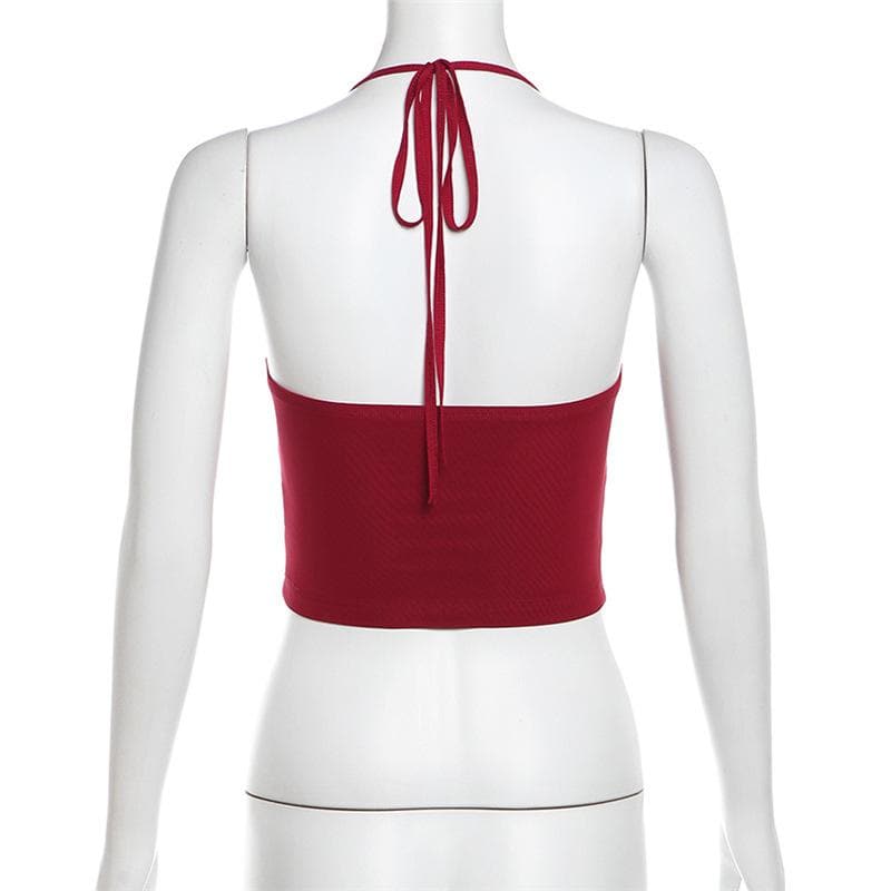 Halter ruched hollow out beaded cut out top  | Festival Outfits Women