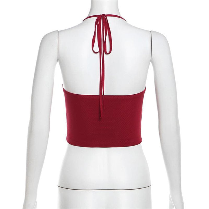 Halter ruched hollow out beaded cut out top  | Festival Outfits Women