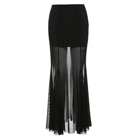 Mesh patchwork stitch solid maxi skirt  | Festival Outfits Women