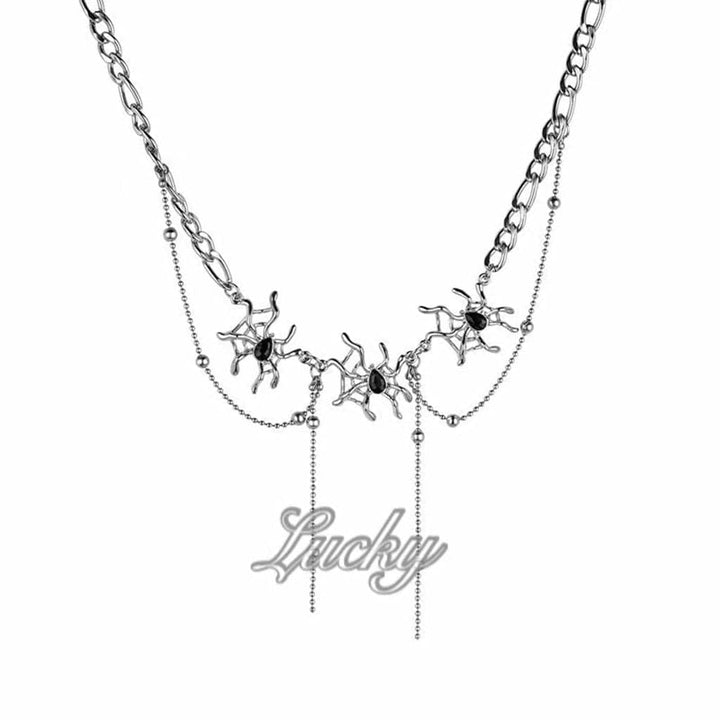 Spider abstract rhinestone metal chain necklace  | Festival Outfits Women