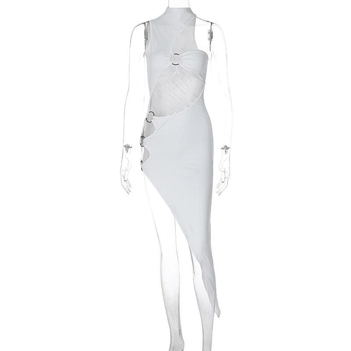 One shoulder high neck o ring irregular midi dress  | Festival Outfits Women