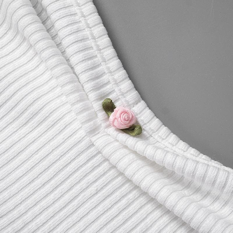 Riga mai lace mai kauri da aka yi da ribbed top | Kayan Biki na Mata