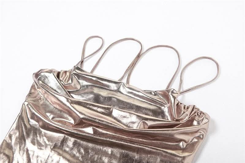 Metallic ruched backless patchwork solid midi dress- Final Sale  | Festival Outfits Women