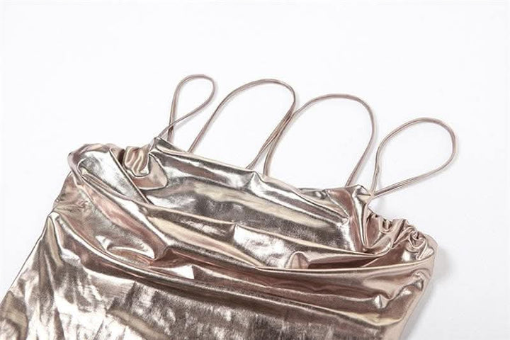 Metallic ruched backless patchwork solid midi dress- Final Sale  | Festival Outfits Women