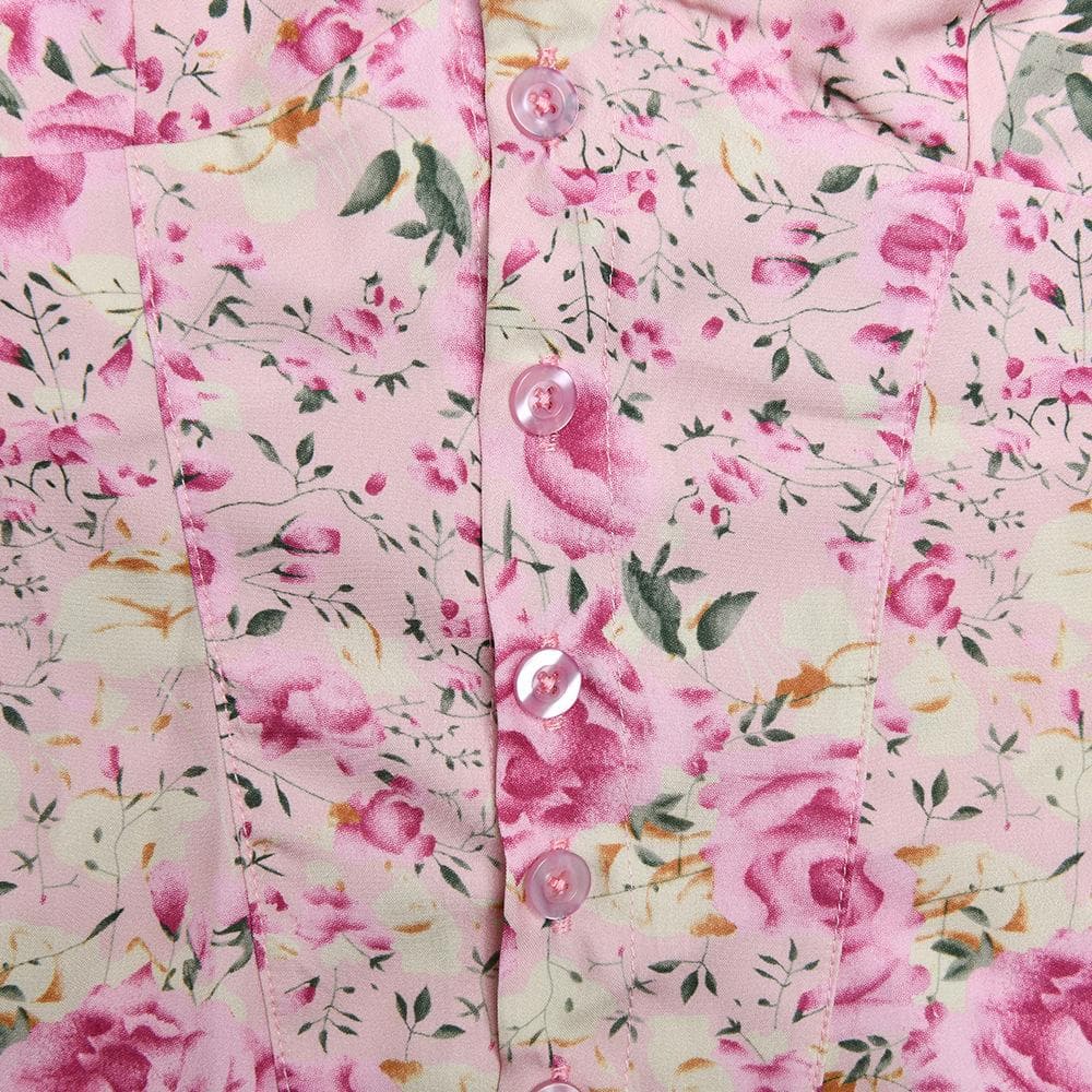 Halter smocked button flower print mini skirt set  | Festival Outfits Women
