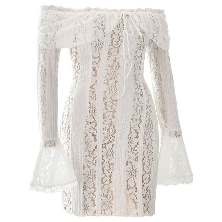 Long flared sleeve off shoulder lace mini dress  | Festival Outfits Women