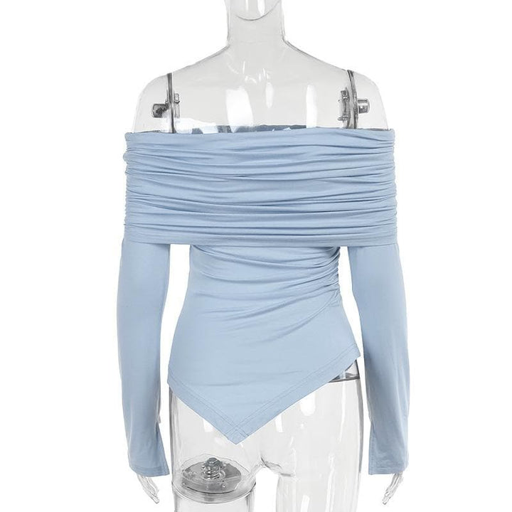 Long sleeve off shoulder irregular ruched top  | Festival Outfits Women